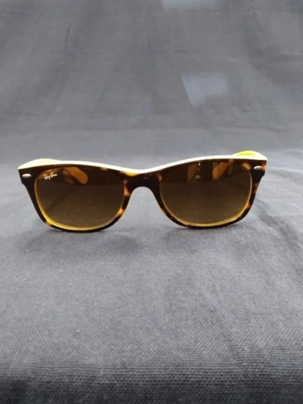 Ray-Ban Tortoiseshell Frame Sunglasses with Yellow Interior and Dark Lenses, RX.